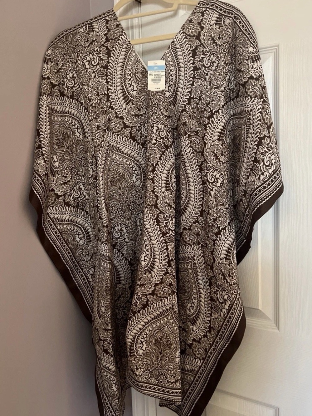 NWT J. Mclaughlin Women’s Playa Beach Coverup Brown White Dress Caftan M/L $178
